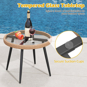 3 Piece Patio Bistro Set with PE Rattan Wicker Chairs and Tempered Glass Coffee Table-Natural view 8