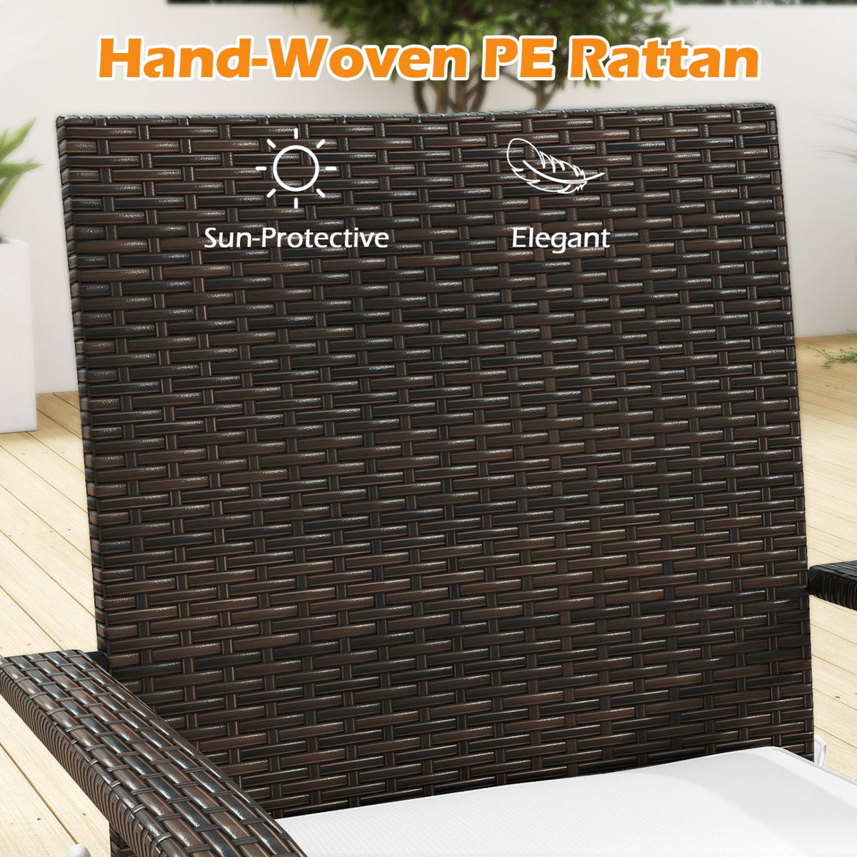 3-Piece Patio Furniture Set PE Rattan Wicker Chairs with Tempered Glass Top Table-White view 6