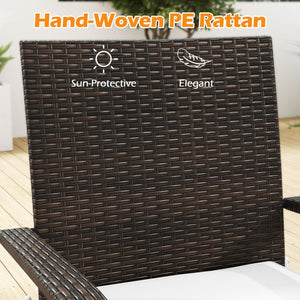 3-Piece Patio Furniture Set PE Rattan Wicker Chairs with Tempered Glass Top Table-White view 6