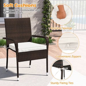 3-Piece Patio Furniture Set PE Rattan Wicker Chairs with Tempered Glass Top Table-White view 7