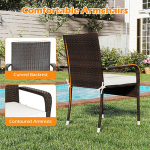 3-Piece Patio Furniture Set PE Rattan Wicker Chairs with Tempered Glass Top Table-White view 9