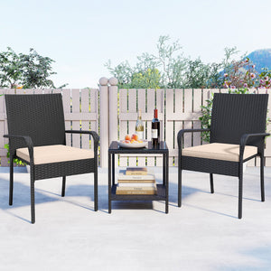 3 Piece Patio Furniture Set with Seat Cushions and Tempered Glass Tabletop-Beige view 6