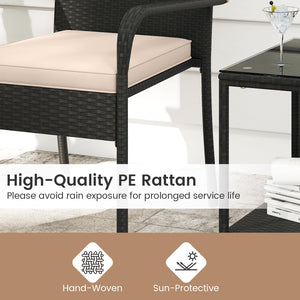 3 Piece Patio Furniture Set with Seat Cushions and Tempered Glass Tabletop-Beige view 7