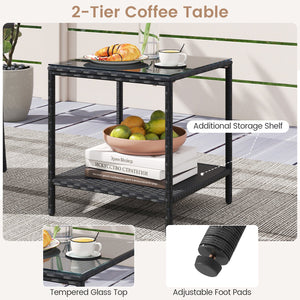 3 Piece Patio Furniture Set with Seat Cushions and Tempered Glass Tabletop-Beige view 9