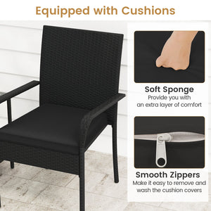 3 Piece Patio Furniture Set with Seat Cushions and Tempered Glass Tabletop-Black view 8