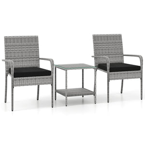 3 Piece Patio Furniture Set with Seat Cushions and Tempered Glass Tabletop for Balcony-Black view 3