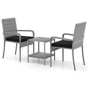3 Piece Patio Furniture Set with Seat Cushions and Tempered Glass Tabletop for Balcony-Black view 7