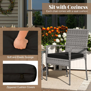 3 Piece Patio Furniture Set with Seat Cushions and Tempered Glass Tabletop for Balcony-Black view 9