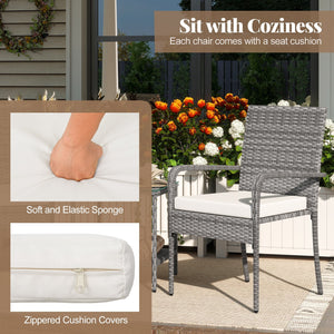 3 Piece Patio Furniture Set with Seat Cushions and Tempered Glass Tabletop for Balcony-White view 9