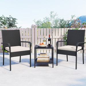 3 Piece Patio Furniture Set with Seat Cushions and Tempered Glass -White view 6