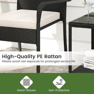3 Piece Patio Furniture Set with Seat Cushions and Tempered Glass -White view 7