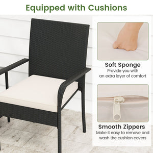 3 Piece Patio Furniture Set with Seat Cushions and Tempered Glass -White view 8