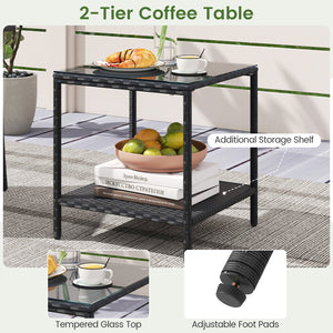 3 Piece Patio Furniture Set with Seat Cushions and Tempered Glass -White view 9