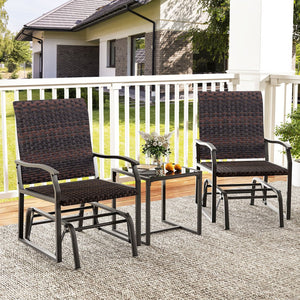 3 Piece Patio Gliding Set with Tempered Glass Coffee Table All Weather-Brown view 6