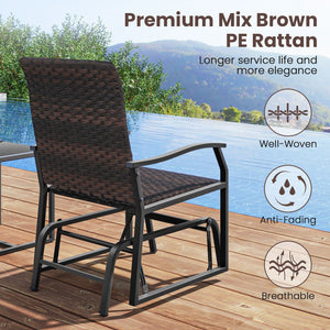 3 Piece Patio Gliding Set with Tempered Glass Coffee Table All Weather-Brown view 7