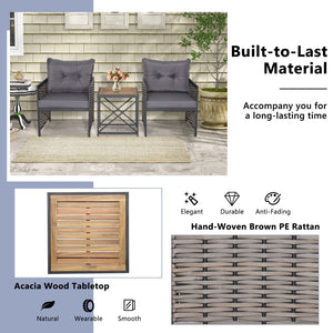 3 Piece Patio Rattan Furniture Set with Acacia Wood Tabletop-Gray view 7
