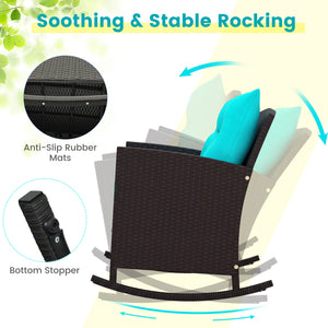 3-Piece Patio Rattan Roker Chairs with Tempered Glass Table and Soft Cushions-Turquoise view 7