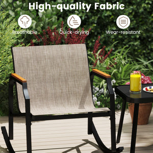 3 Piece Patio Rocking Bistro Set with Tempered Glass Coffee Table and Armrests for Porch-Brown view 7