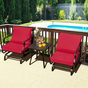 3 Piece Patio Rocking Chair Set with Coffee Table-Red view 2