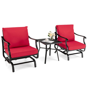 3 Piece Patio Rocking Chair Set with Coffee Table-Red view 4