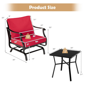 3 Piece Patio Rocking Chair Set with Coffee Table-Red view 5