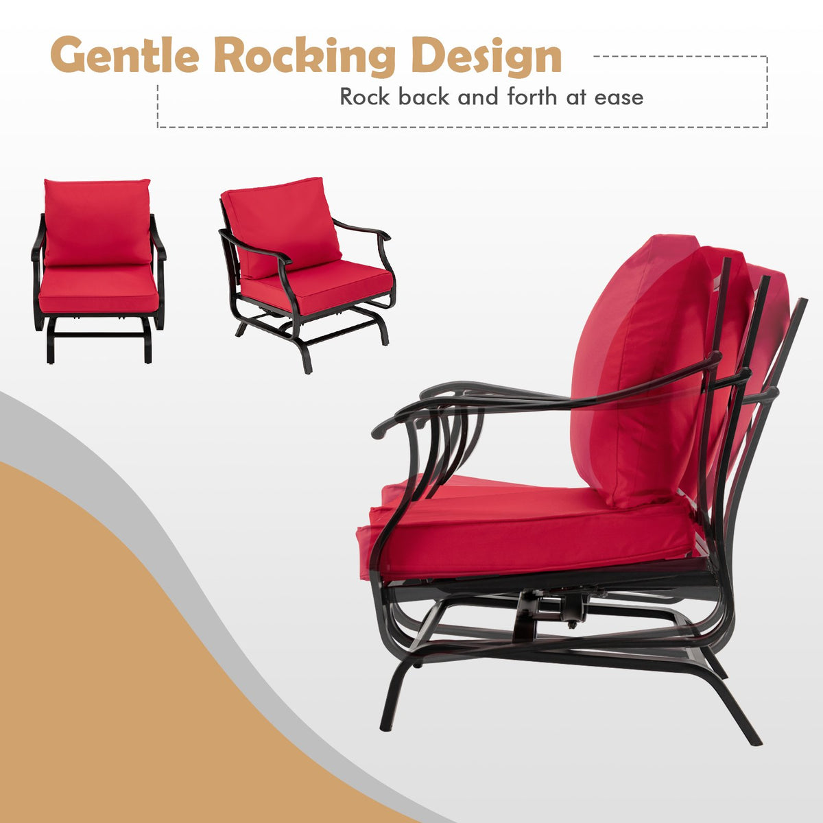 3 Piece Patio Rocking Chair Set with Coffee Table-Red view 6