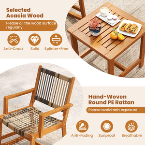 3 Piece Patio Rocking Set Acacia Wood Rocker Bistro Set with Rattan Seat and Back view 8