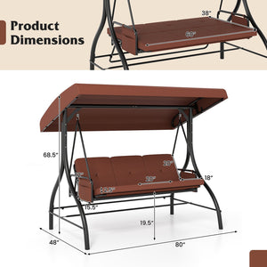 3-Piece Patio Swing with Canopy Removable Cushions and Side Pockets-Brown view 5