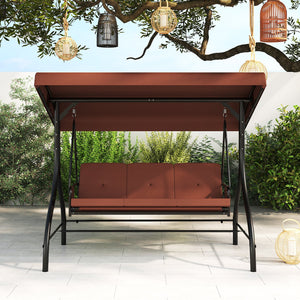 3-Piece Patio Swing with Canopy Removable Cushions and Side Pockets-Brown view 6