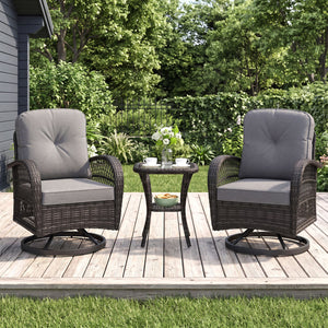 3 Piece Patio Swivel Rocker Set with Tempered Glass Side Table and Thick Cushions-Dark Gray view 5