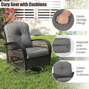 3 Piece Patio Swivel Rocker Set with Tempered Glass Side Table and Thick Cushions-Dark Gray view 7