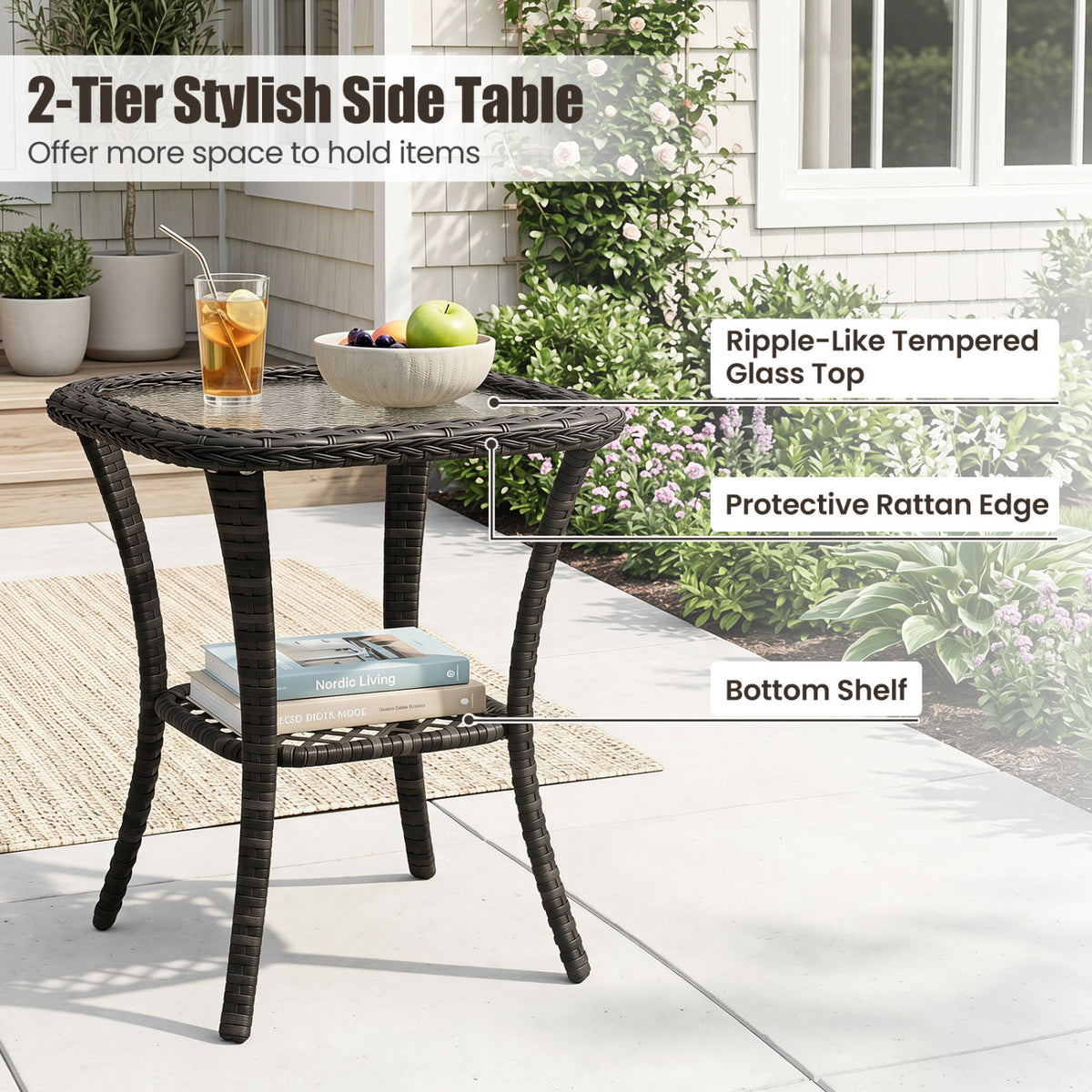 3 Piece Patio Swivel Rocker Set with Tempered Glass Side Table and Thick Cushions-Dark Gray view 8