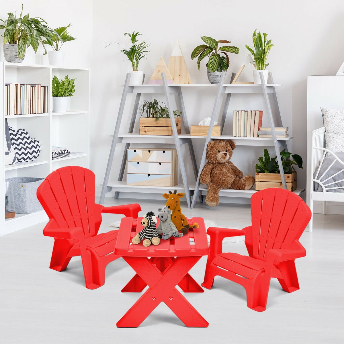 3-Piece Plastic Children Play Table Chair Set-Red view 2
