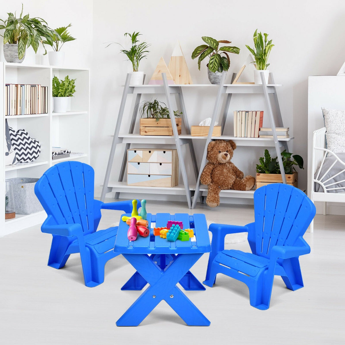 3-Piece Plastic Children Table Chair Set-Blue view 2