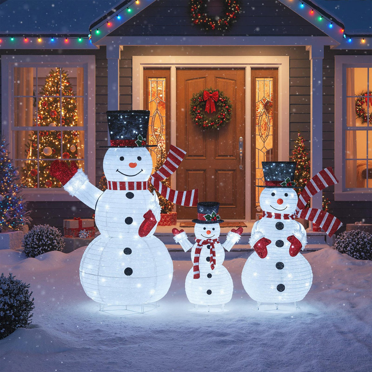 3-Piece Pre-Lit 3D Snowman Set with 270 LED Lights view 2