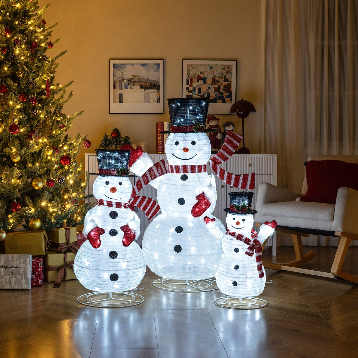 3-Piece Pre-Lit 3D Snowman Set with 270 LED Lights view 3