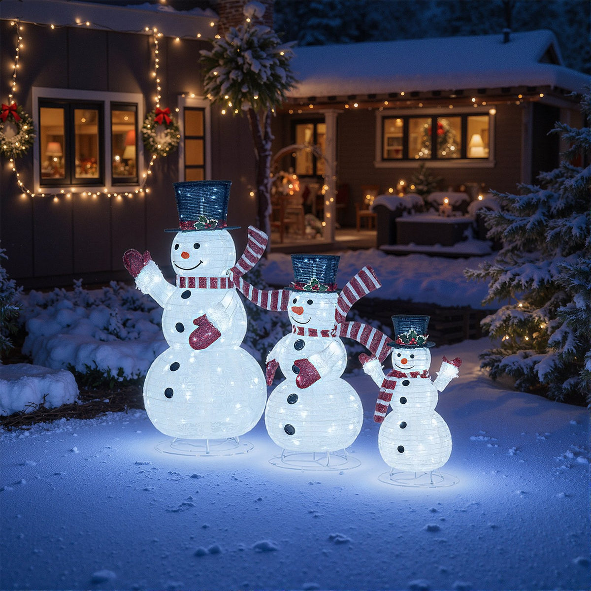3-Piece Pre-Lit 3D Snowman Set with 270 LED Lights view 7