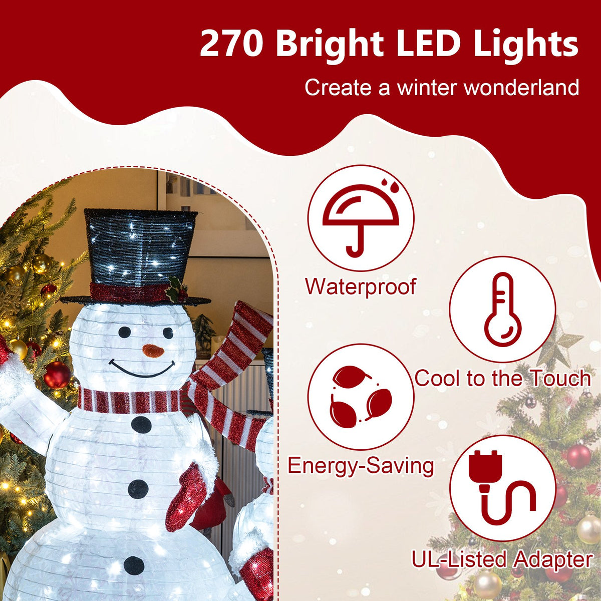3-Piece Pre-Lit 3D Snowman Set with 270 LED Lights view 8