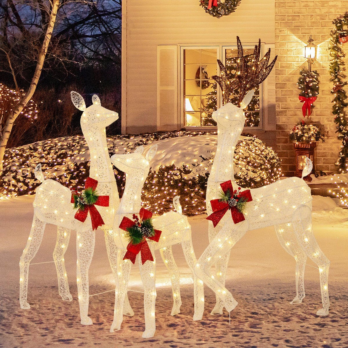 3-Piece Pre-lit Christmas Reindeer Family with 230 Warm White LED Lights view 2