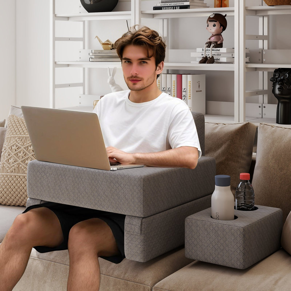 3-Piece Reading Pillow Set Extra Large Lap Desk with Coaster-Gray view 5
