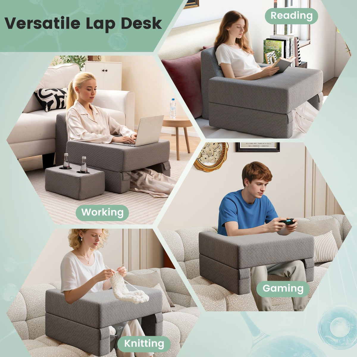 3-Piece Reading Pillow Set Extra Large Lap Desk with Coaster-Gray view 7