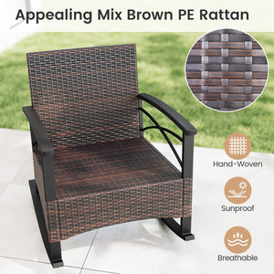 3 Piece Rocking Bistro Set PE Rattan Rocker Chairs with Acacia Wood Top Table-Beige view 7
