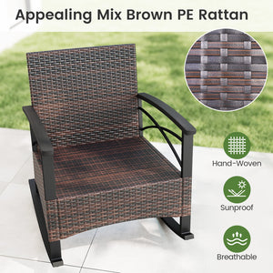 3 Piece Rocking Bistro Set PE Rattan Rocker Chairs with Acacia Wood Top Table-Gray view 7