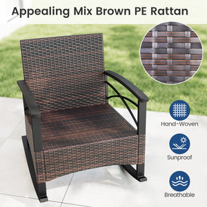 3 Piece Rocking Bistro Set PE Rattan Rocker Chairs with Acacia Wood Top Table-Navy view 6
