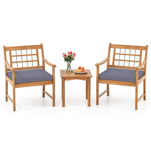 3 Piece Wood Patio Furniture Set with Seat Cushions and Acacia Wood Frame-Gray view 4