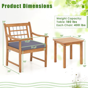 3 Piece Wood Patio Furniture Set with Seat Cushions and Acacia Wood Frame-Gray view 5