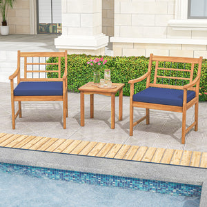 3 Piece Wood Patio Furniture Set with Seat Cushions and Acacia Wood Frame-Navy view 2