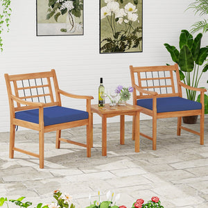 3 Piece Wood Patio Furniture Set with Seat Cushions and Acacia Wood Frame-Navy view 3