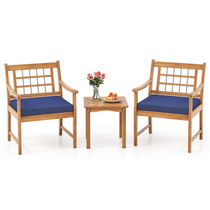 3 Piece Wood Patio Furniture Set with Seat Cushions and Acacia Wood Frame-Navy view 4