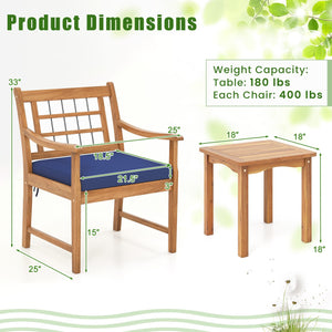 3 Piece Wood Patio Furniture Set with Seat Cushions and Acacia Wood Frame-Navy view 5